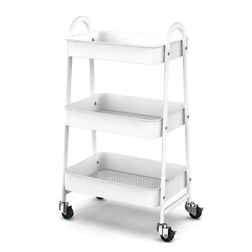 Prateleira Metal Multiuso 3 Andares Com Rodinhas Organizacao Resistente Portatil Branco