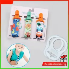 Kit 3 Prendedores de Chupeta Universal Porta Presilha Clipe MAM NUK Nilo + 2 Anéis Adaptadores
