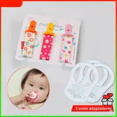 Kit 3 Prendedores de Chupeta Universal Porta Presilha Clipe MAM NUK Nilo + 3 Anéis Adaptadores