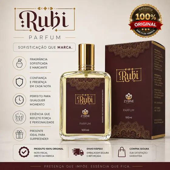 Rubi Zyone Cosméticos Árabe Unissex Parfum 100ml Alta Fixação 25% Essência Premium