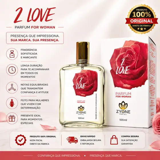 Perfume 2 Love Feminino Zyone Alta Fixação 25% de Essência Importada Parfum