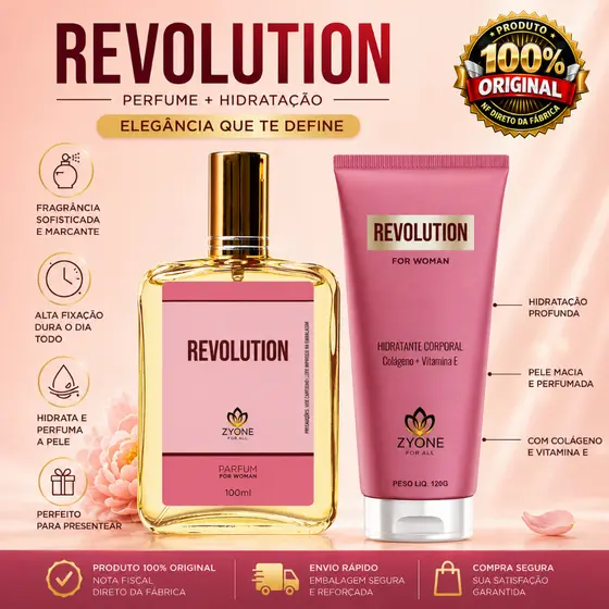 Perfume Feminino Revolution 100ml Zyone Parfum e Creme Hidratante