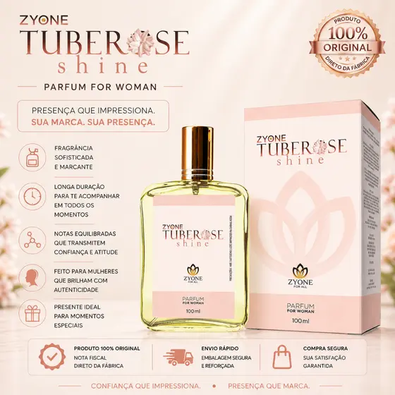 Tuberose Shine Zyone Cosméticos Feminino Parfum 100ml Alta Fixação 25% Essência Premium