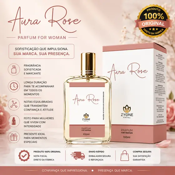Perfume Aura Rose Zyone Feminino Parfum Alta Fixação