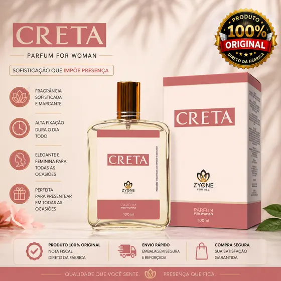 Creta Zyone Cosméticos Feminino Parfum 100ml Alta Fixação 25% Essência Premium