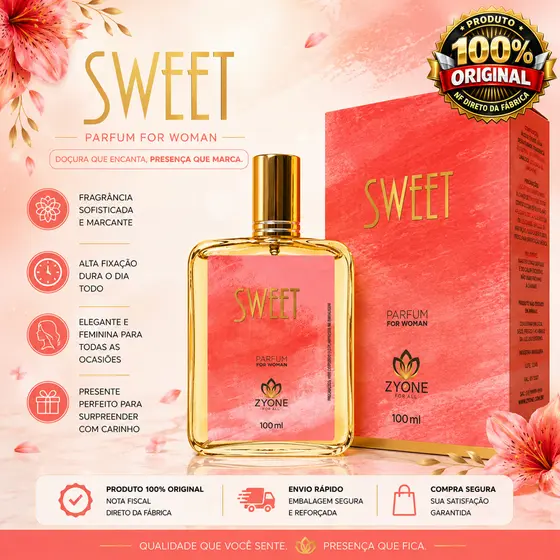 Perfume Sweet Zyone Feminino Alta Fixação 25% de Essência Importada Parfum