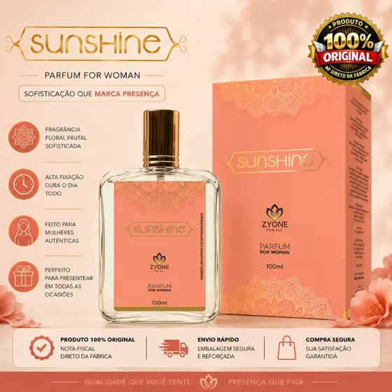 Perfume Sunshine Feminino Zyone Alta Fixação Essência Importada Parfum Arabe Kayali Eden