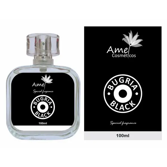 Perfume Bugria Black Masculino Amei Cosméticos Alta Fixação 33% de Essência Importada EDP