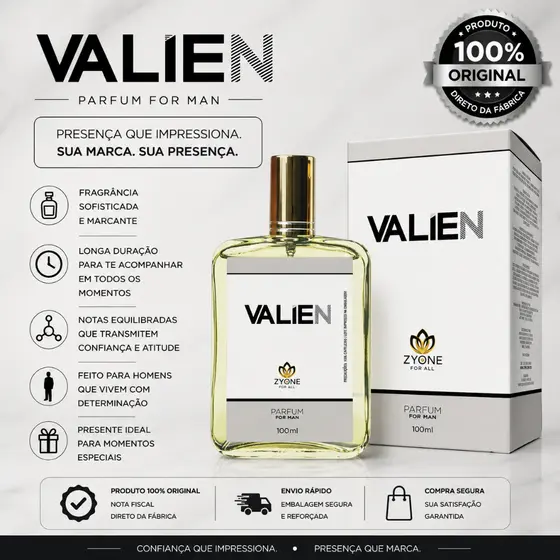 Perfume Valien Zyone Masculino Parfum Alta Fixação