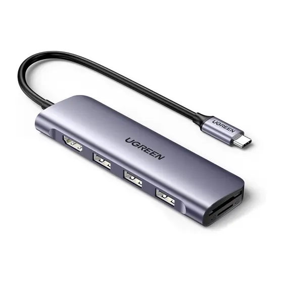 Hub Adaptador Multifuncional Ugreen 6 em 1 p/Usb-C Cinza
