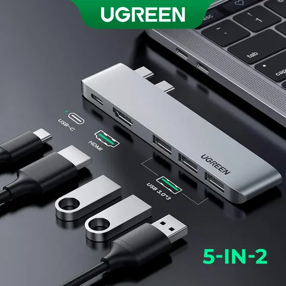 Ugreen Hub Adaptador 5 em 1 para Usb C, MacBook Air e Pro