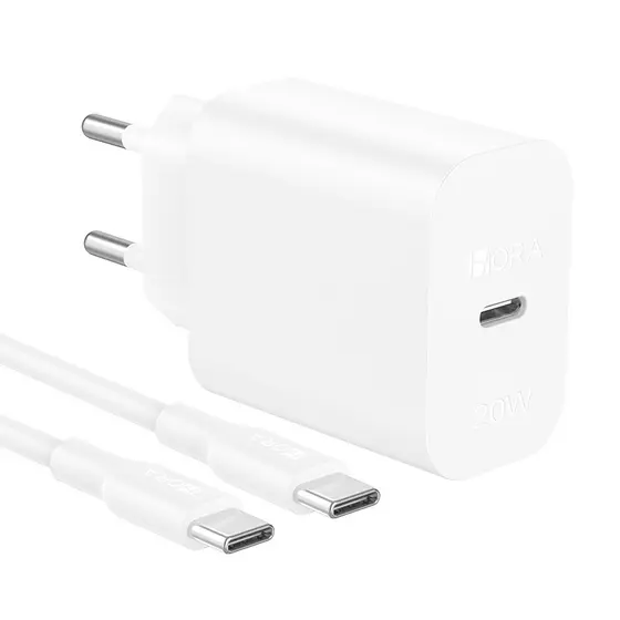 Fonte Alimentação 1Hora Usb C 20W + Cabo 1 Metro Branco