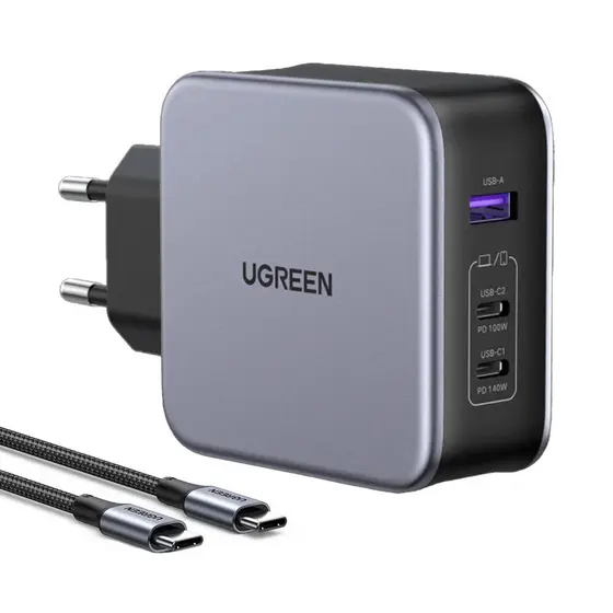 Carregador de Parede Ugreen Usb A/C 140W p/Android Ios Preto