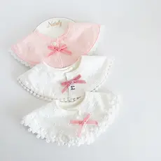 Babador De Bebê Respirável Menina Oco Saliva Toalha Redonda Renda Bolso 0-2 Anos De Idade 3154