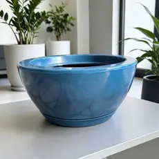 Vaso de Planta Decorativo Bacia Redonda 26x13 Luxo Marmorizada com Prato coletor