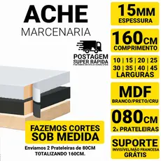 Prateleira 160cm (2x80cm) em MDF 15mm - Larg.10 á 45cm - Branco/Preto/Cru - Fitada 3 Lados - Suporte Grátis - Envio 24h