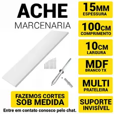 Prateleira Flutuante em Mdf 15mm Branco Tx 100x10 C/Acabamento Fitado 3 Lados + Suporte Invisivel