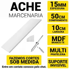Prateleira Flutuante em Mdf 15mm Branco Tx 50x10 C/Acabamento Fitado 3 Lados + Suporte Invisivel