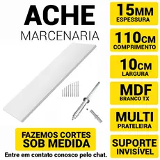 Prateleira Flutuante em Mdf 15mm Branco Tx 110x10 C/Acabamento Fitado 3 Lados + Suporte Invisivel