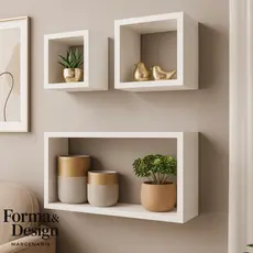 Kit Nichos MDF Branco Decorativo 3 Peças – Quadrado e Retangular 15mm com Kit de Fixação | Sala, Quarto e Banheiro