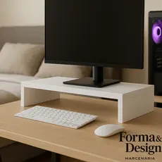 Suporte para Monitor e Notebook em MDF Branco – Base Elevatória Ergonômica de Mesa Home Office Organizador Moderno