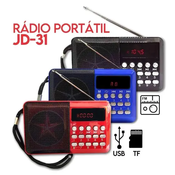 Rádio Portátil FM + Leitor de Cartão + PenDrive JD-30 JD-31 JD-35 COM BLUETOOTH