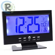 Relógio de Mesa Digital Prateado de LCD Com iluminação em LED
