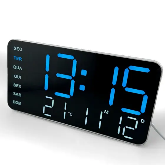Relógio Digital LED De Parede E Mesa Calendário Alarme Data Temperatura