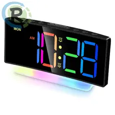 Relógio Curvado De Mesa Digital Led Despertador Alarme Colorido com luz RGB