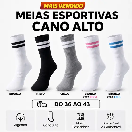 Meia Cano Alto Meia Cano Longo Academia Esportiva Treino