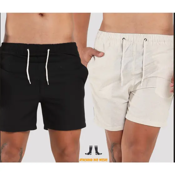 Kit Short Linho Masculino Bermuda Mauricinho Moda Praia Básico Curto