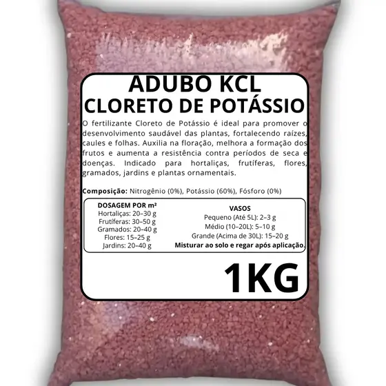 Adubo Cloreto de Potássio (KLC) 60% 1 a 3KG - Adubo para plantas, flores, frutiferas e grama