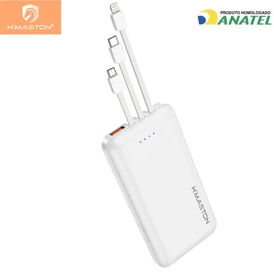 H'maston H966 Carregador Portátil Hmaston 10.000mah C/ 3 Cabos + Saida Usb