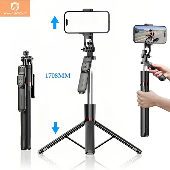 H'maston Tripé Bastão Pau De Selfie Comprido Controle Sem Fio Bluetooth