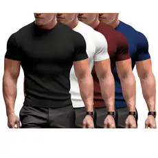 Kit 4 Camiseta Masculina Slim Canelada Manga Curta Premium