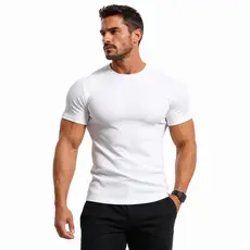 Camisa Masculina Malha Canelada Manga Curta Slim Premium
