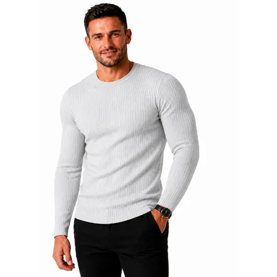 Camisa Masculina Malha Canelada Slim Manga Longa