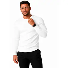 Camisa Masculina Roupa em Malha Canelada Manga Longa Slim Premium