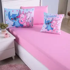Jogo Lençol Roupa Cama Solteiro 4 Pçs Fronha Personagem Quarto Criança Menina Stich Rosa Macio Luxo
