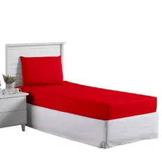 Jogo Lençol Roupa Cama Solteiro Elastico 2 Pçs Fronha Quarto Infantil Criança Kids Simples Vermelho