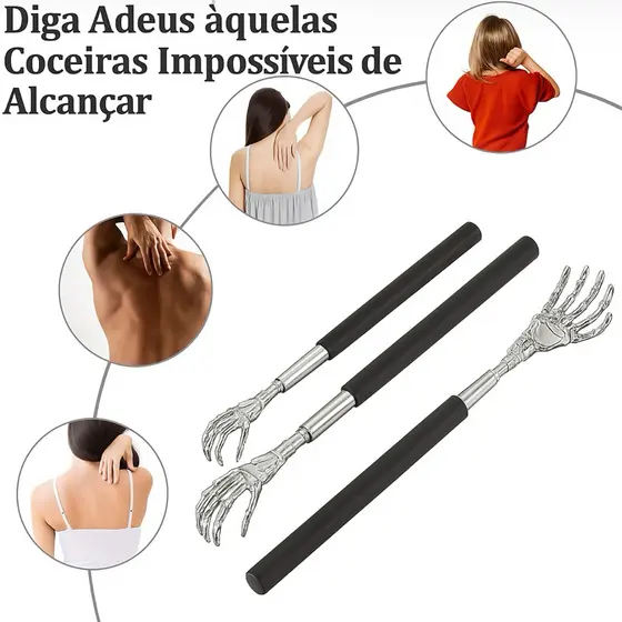 Coçador de Costas Telescópico Extensível Aço Inox Portátil Retrátil.