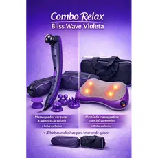 Combo Massageador Corporal Profissional Violeta + Almofada Conforto Premium 4 Ponteiras + 2 Bolsas.