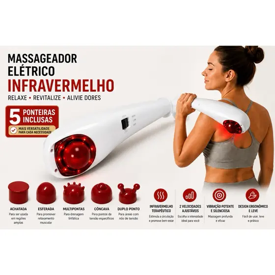 Massageador Elétrico Corporal Infravermelho 5 Ponteiras 2 Velocidades