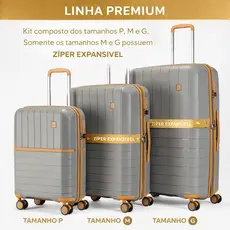 Kit 3 Malas ABS Premium Primicia Bordo Viagem TSA Rodinhas 360 Padrão Anac Expansível