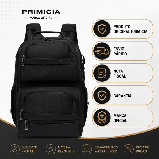 Mochila Executiva Primicia Notebook Trabalho Antifurto Espaçosa Resistente Faculdade Passador Mala