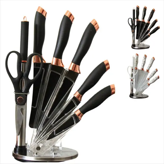 Conjunto De Facas Para Cozinha Com Suporte E Afiador Em Inox 8 Peças