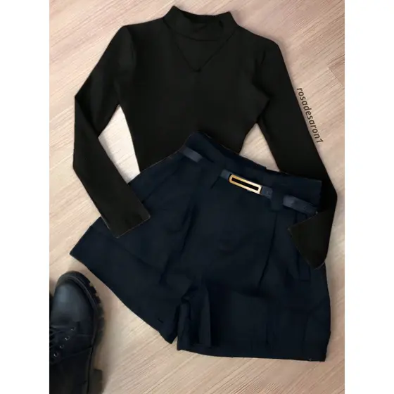 Conjunto2 UM bory body Manga Longa+ Short Preto São João Moda Blogueira 2025