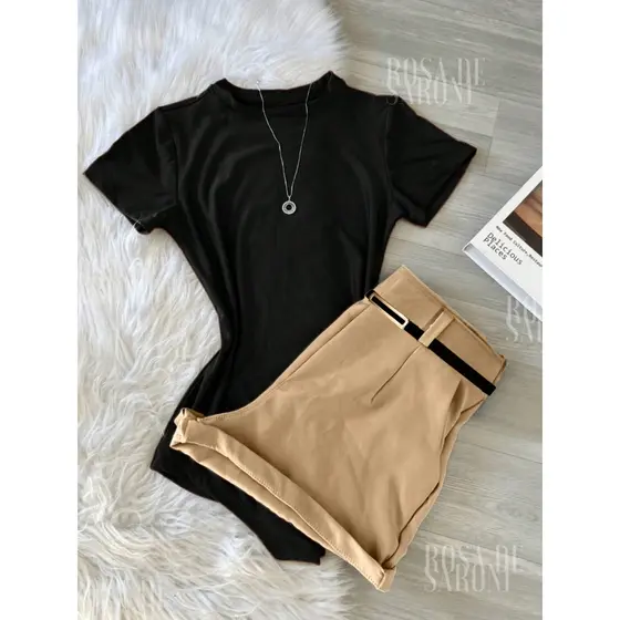Conjunto2 Um bory body + Short com cinto fino Inspiração  Moda Blogueira 2025