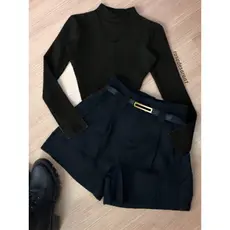 Conjunto2  Um bory body Manga Longa + Short Preto inverno Moda Blogueira