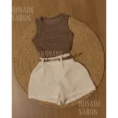 Conjunto2 Uma Regata Canelada +Short Bege Alfaiataria Com Cinto Inspiração Moda Blogueira Tendência 2025